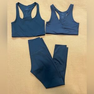 Girlfriend Collective Midnight Blue/Navy leggings and 2 tops